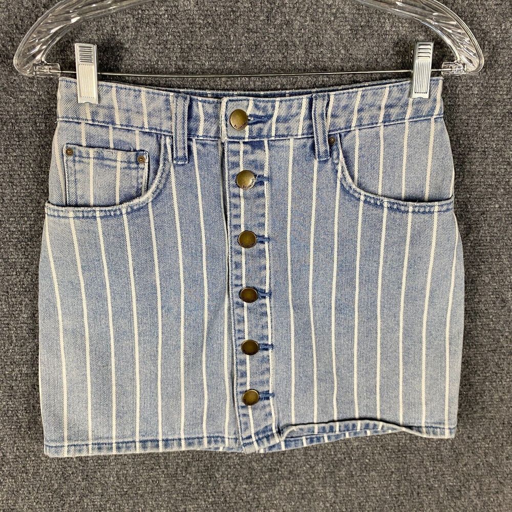 Bilabong Skirt Women's 26 Mini Striped Button Fly 100% Cotton Denim